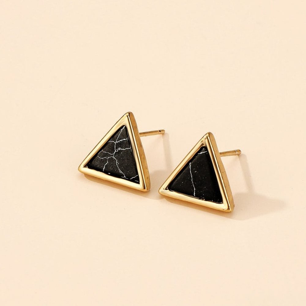 🍑Brand New Pyramid  Earrings With Cracked Black Stone Marble Design Earrings - Picture 2 of 5